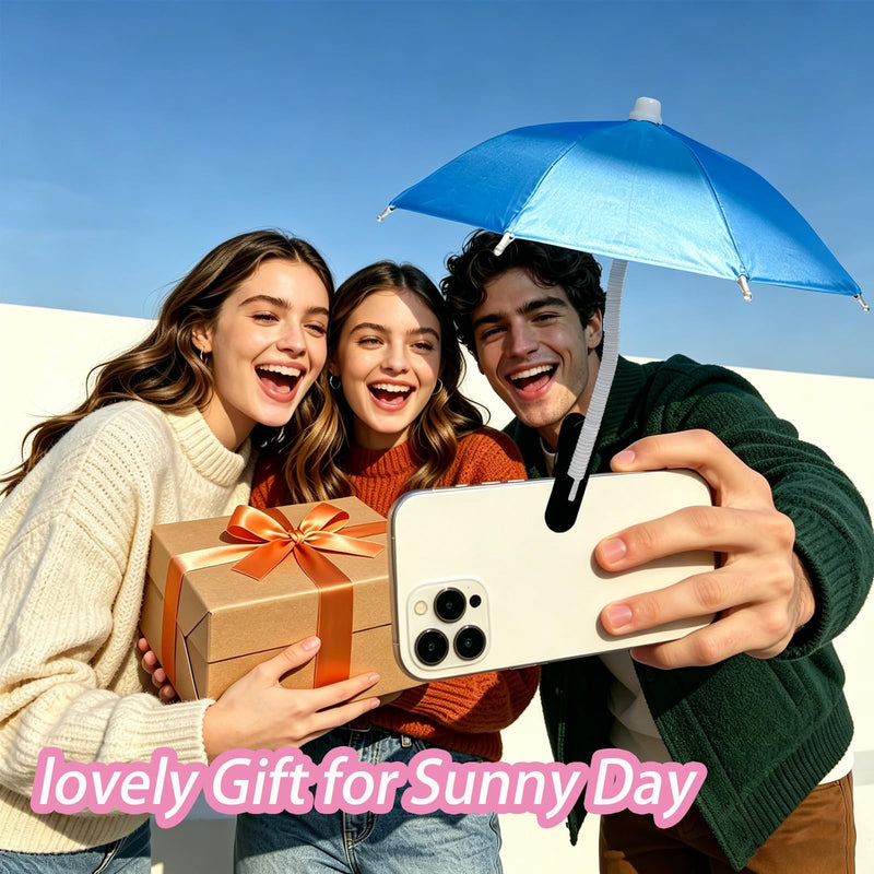 2Pcs Phone Umbrella for Sun, Umbrella for Phone Sun Shade with Adjustable Angle & Clip On Design, Compatible with iPhone & Android for Pool Beach Outdoor Blackout Anti-Glare Pink & Blue