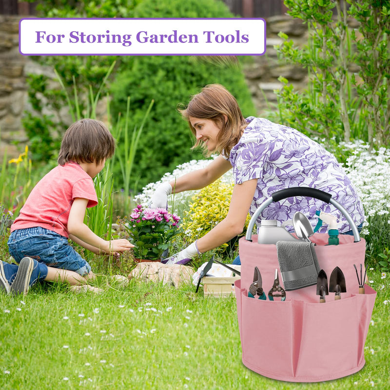 2Pack 17L Foldable Cleaning Supply Caddy for Family, Portable Shower Caddy with Handle and Pockets, Garden Tool Bag in 600D Oxford Fabric, Large Storage Basket for Dorm, Travel, Black + Pink 2PCS