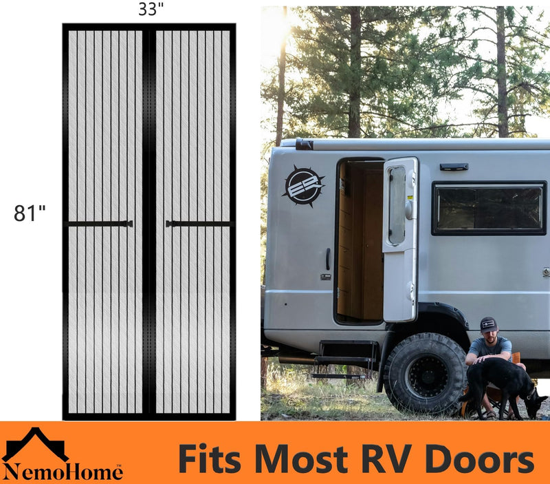 Magnetic RV Screen Door Protector from Mosquito, Strong Magnet Closure, Fly Net Mesh for RV Camper Trailer,Black, 33 x81 inch