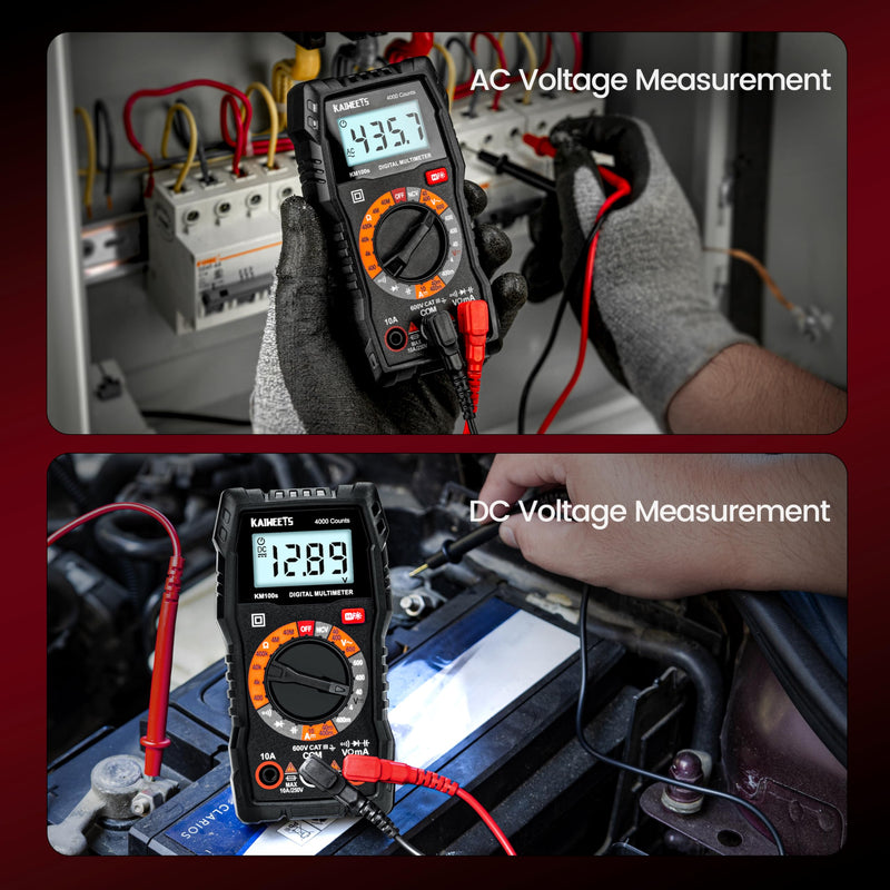 KAIWEETS Digital Multimeter 4000 Counts, Voltage Tester with Accurate Ohm Volt Amp Readings, DC/AC Voltmeter Clearly Measures Resistance Continuity Diode Capacitance NCV for Household and Automotive KM100S
