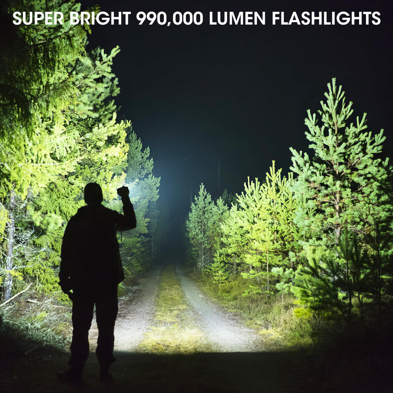 KINGCAESAR 3 Pack Flashlights 990000 High Lumens - Super Bright Rechargeable Flashlight with 5 Light Modes, IPX7 Waterproof Powerful LED Flash Light for Home, Camping