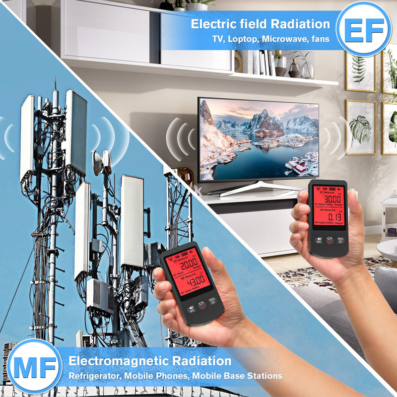 COLOR TREE EMF Meter Rechargeable Electromagnetic Field Upgrated 3-in-1 Radiation Detector Handheld Digital LCD Temperature Measure - Tester for Home Inspections - Outdoor and Ghost Hunting With LCD EMF Meters