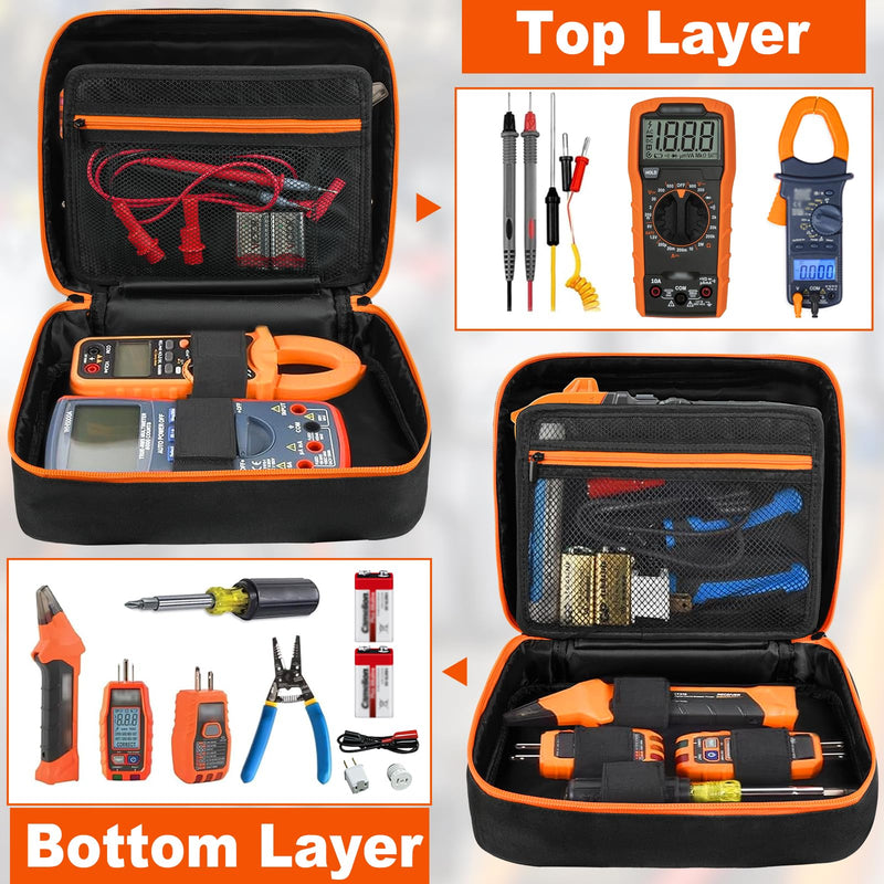 Carrying Case Compatible with Klein Tools ET310/MM325/NCVT3P/RT250/69149P, Electrician Tool Organizer for Multimeter, Voltage Tester, Clamp Meter & Circuit Breaker Finder