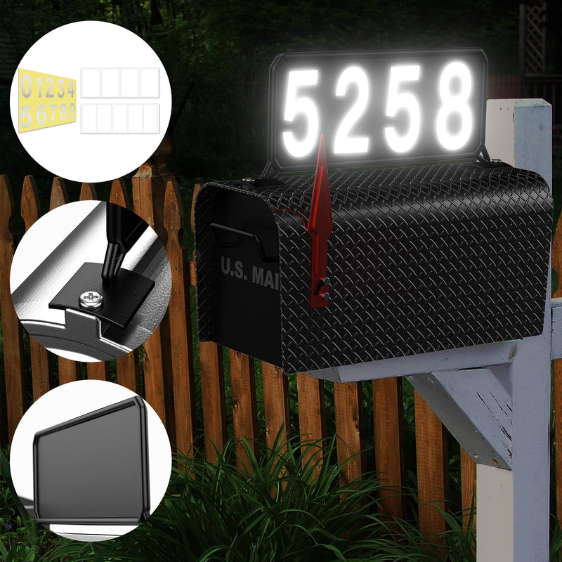 Metal Mailbox Address Plaques - Reflective House Number Plaque for Outside, Double-sided illuminated Address Signs, Easy to Install Mailbox Topper for Visitors,911 Visible -Black