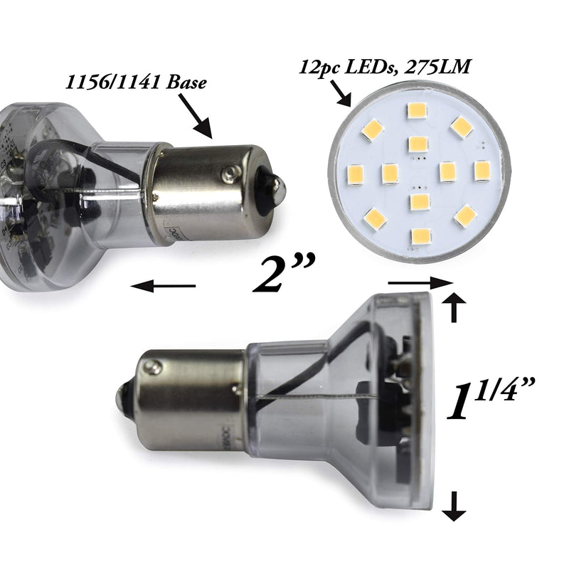 Leisure LED RV Trailer Motorhome LED Spot Light Bulb Natural White 4500K - 1156 1139 1141 1383 LED Bulb 2 Watt 275 Lumen 10-30Volt 12Volt for RV Camper Trailer Marine Boat (4-Pack Long Neck) 4-Pack Long Neck