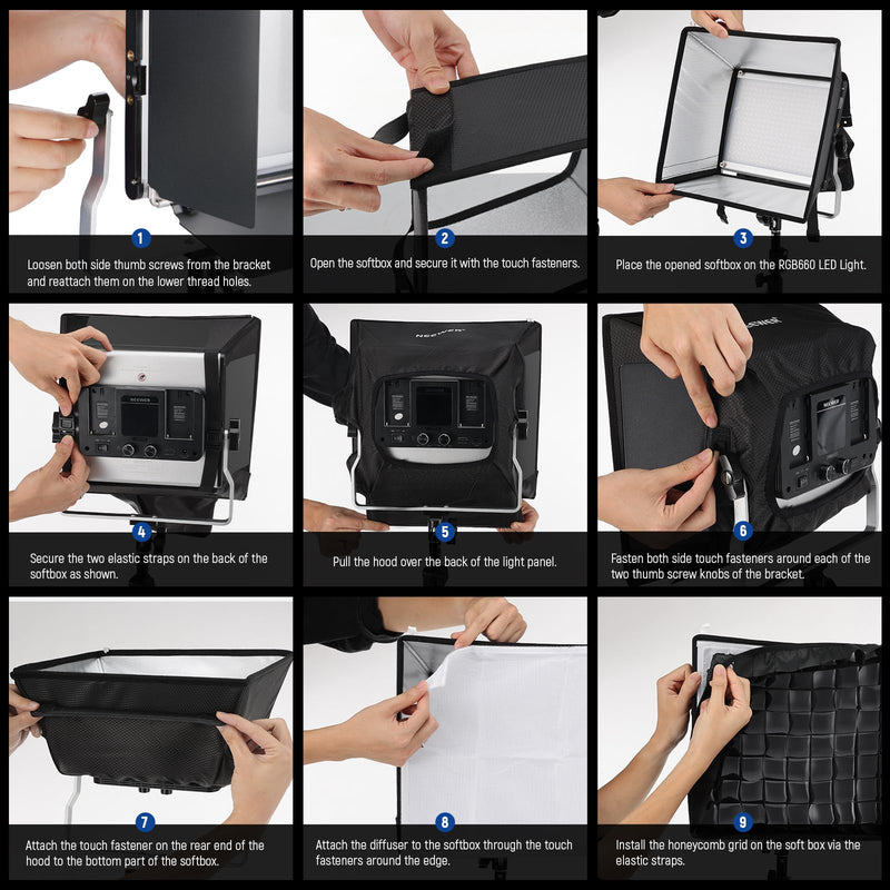 NEEWER Upgraded Softbox Diffuser for NL660 RGB660 PRO II LED Video Light Panel, 12.6"x11.6" Foldable with Grid/Bag/Blackout Hood, No Need to Remove barndoors Quick Set Up for Soft Light, NS4S