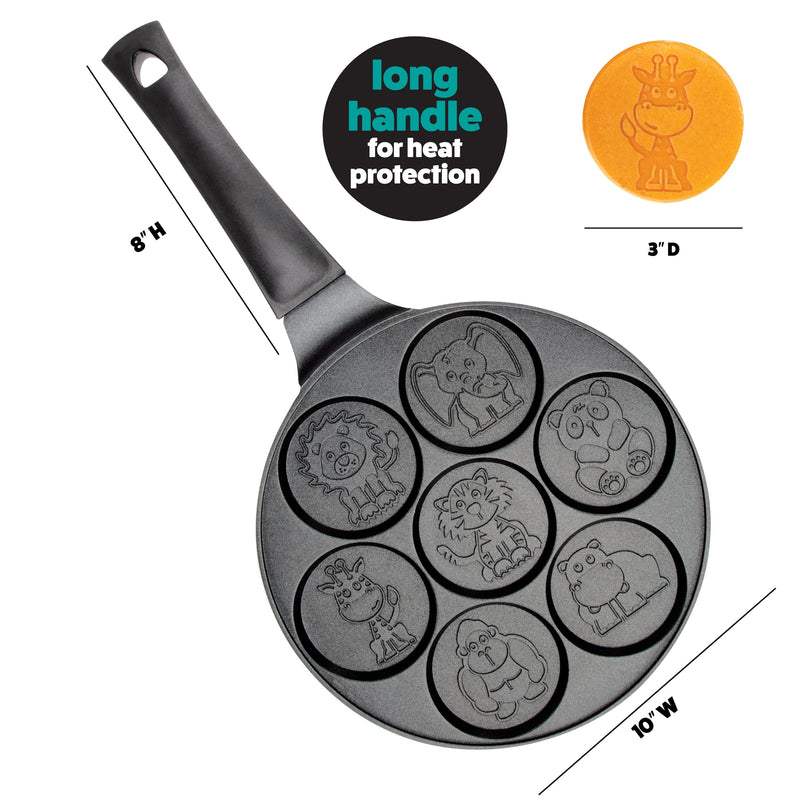Animal Mini Pancake Pan- Make 7 Unique Flapjack Zoo Breakfast Friends | Includes Elephant, Giraffe, Lion, Tiger, Panda Gorilla & Hippo- Nonstick Pan Cake Maker Griddle for Morning Fun, Easy Cleanup