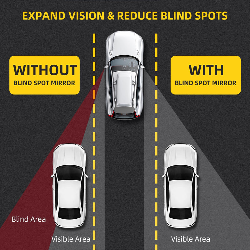 Blind Spot Mirror for Car (2 Pack) - HD Frameless Wide-Angle Convex Mirror for Side View Mirror Blindspot - 2 Inch Round Self Adhesive Angle Adjustable Blind Spot Mirrors for Car, SUV, Trucks Silver
