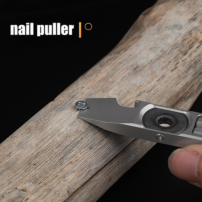 Titanium Pry Bar,Multi-tool,EDC Tool,Versatile Pry Tool,Bottle Opener,Wrench,Ratche screwdriver,Nail puller,Crowbar in One,Compact Versatile Pocket Pry Bar for Everyday Carry 01 Grey-l
