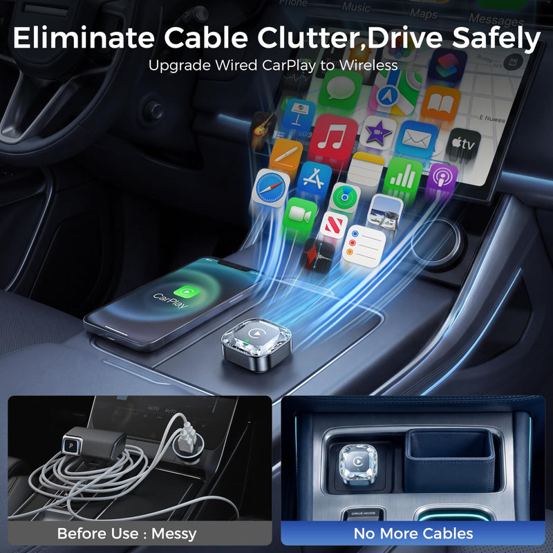 2-in-1 Wireless CarPlay& Android Auto Adapter | Easy Setup, Quick Heat Dissipation, Supports 1000+ Cars with Built-in Wired Car Play/Android Auto, Diamond Distinctive Design