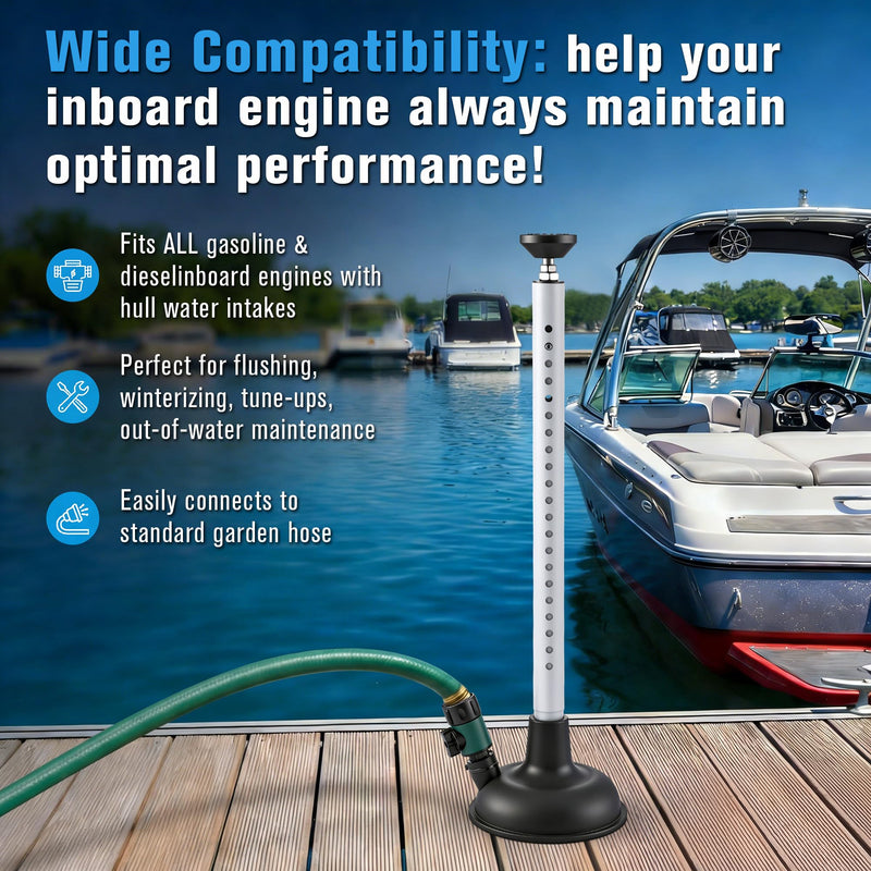Dreyoo Adjustable Inboard Engine Flusher with Telescoping Shaft, Universal Inboard Engine Motor Flusher with Valve, PVC Marine Grade Round Cup Muff Garden Hose Connector Black