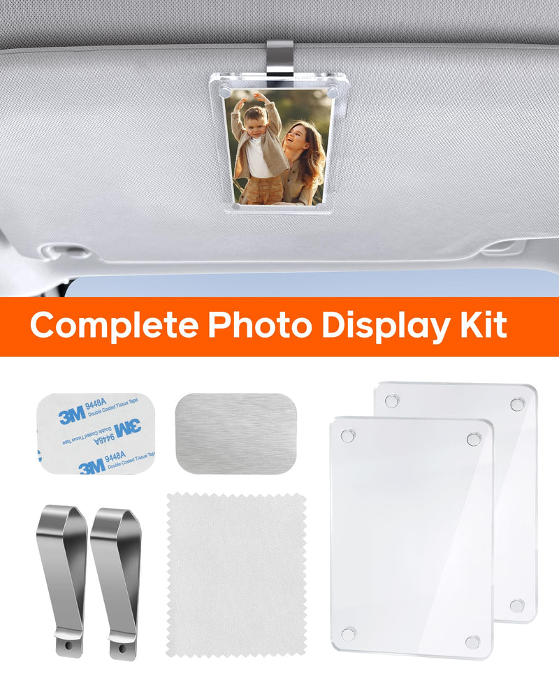 2Pcs Car Picture Holder for Visor Magnetic Picture Frame for 3 Inch Photos, Car Sun Visor Photo Holder with Strong Acrylic Magnet, Personalized Car Accessories with Clips for Easy Display 2.4"x3.5"
