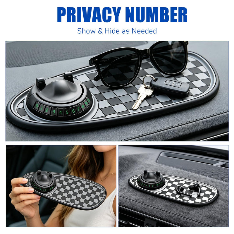 Multifunctional Car Anti-Slip Mat,With360° Rotating Adjustable Phone Holder and Temporary Parking License Plate Holder; Can Store Mobile Phones, Keys, Sunglasses and Other Items (Black and Gray) Black and Gray