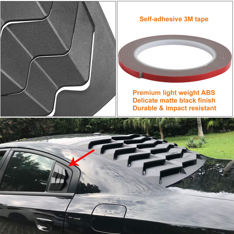 Bonbo Side Window Louvers Air Vent Scoop Shades Cover Blinds ABS Fit for Dodge Charger 2011-2023 in GT Lambo Style Custom Fit (Matte Black)