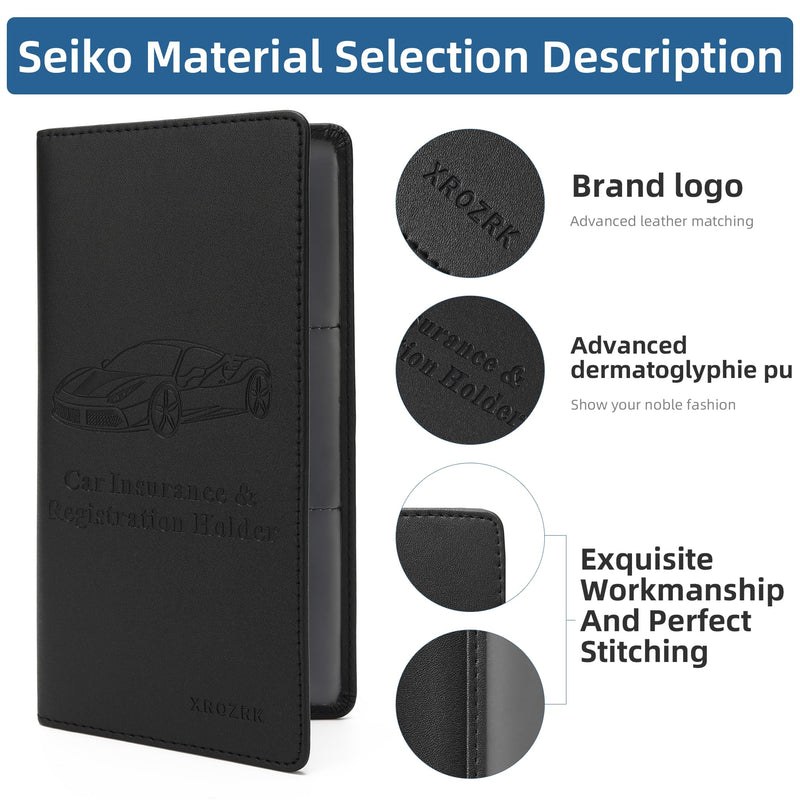 Car Registration and Insurance Holder Glove Box Folder-Premium PU Leather Car Document Wallet Driver's License, Cards and Other Essentials (Black) black