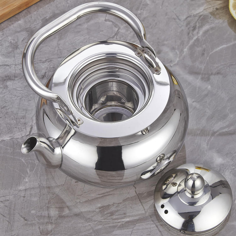 SANQIAHOME Stainless Steel Teapot With Removeable Infuser 71 oz (2000ml) Thickened Mirror Polished Stovetop Tea Maker for Herbal and Infusion 2000ml Silver(J)