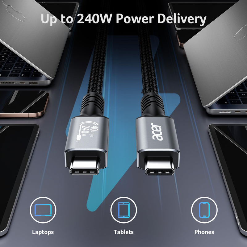 Acer USB4 Cable 40Gbps, 8K@60Hz Thunderbolt 4/3 Cable, 240W Fast Charging Braided High Speed USB-C Video Cord Compatible with MacBook, SSD, Docking, iPhone 16 and More (6.6FT) 6.6FT