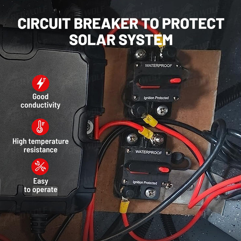 RED WOLF 40 AMP Car Circuit Breaker w/Manual Reset Switch Inline Fuse Holder Inverter for Motor Trolling Vehicles Audio Radio Solar System Protection 12V-48V DC with Wire Lugs Copper Washer Screws
