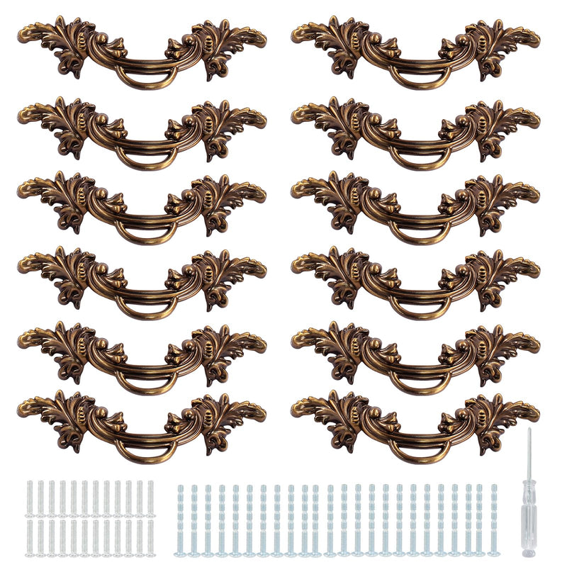 Biaungdo 12 Pcs Vintage Cabinet Pulls Handles, Shabby Chic Drawer Handles European Style Dresser Pulls Vintage Antique Furniture Handles for Dresser Drawer(2-1/2 Inch Hole Center, Bronze)
