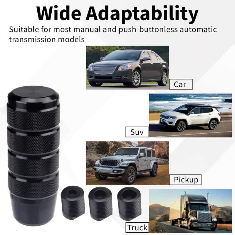 Car Shifter Knob, Aluminum Gear Shift Style Knobs, 3.74" Black Shift Knob with 3 Threaded Adapters M8 M10 M12 x 1.25 Fit Universal Manual Transmission, Automotive, Trucks