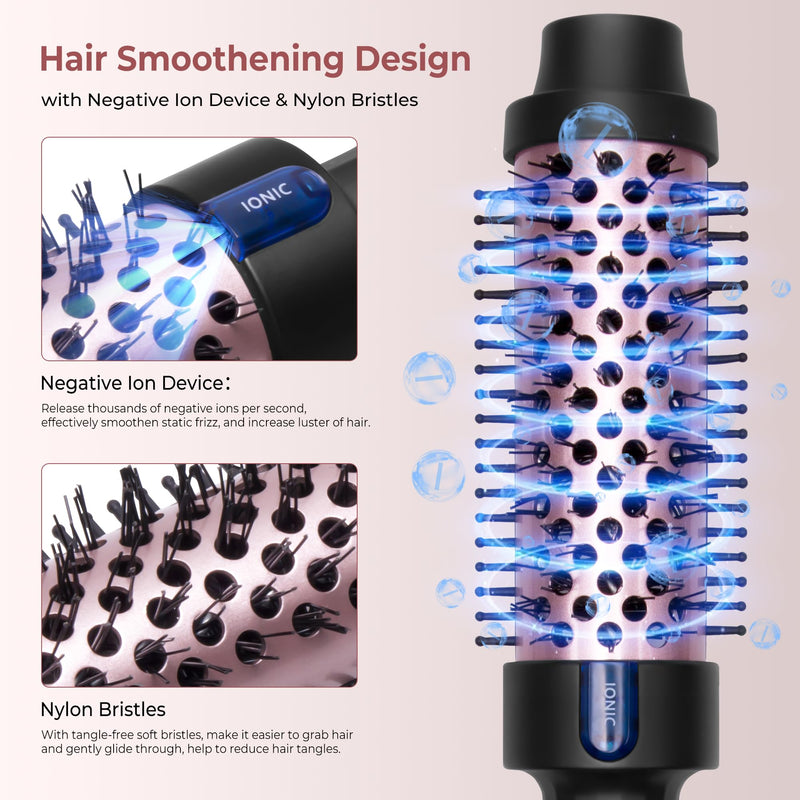 Thermal Brush 38MM, Ionic Hair Heated Curling Brush, 130°C-200°C with Double PTC for Fast-Heating, Rosegold/Black