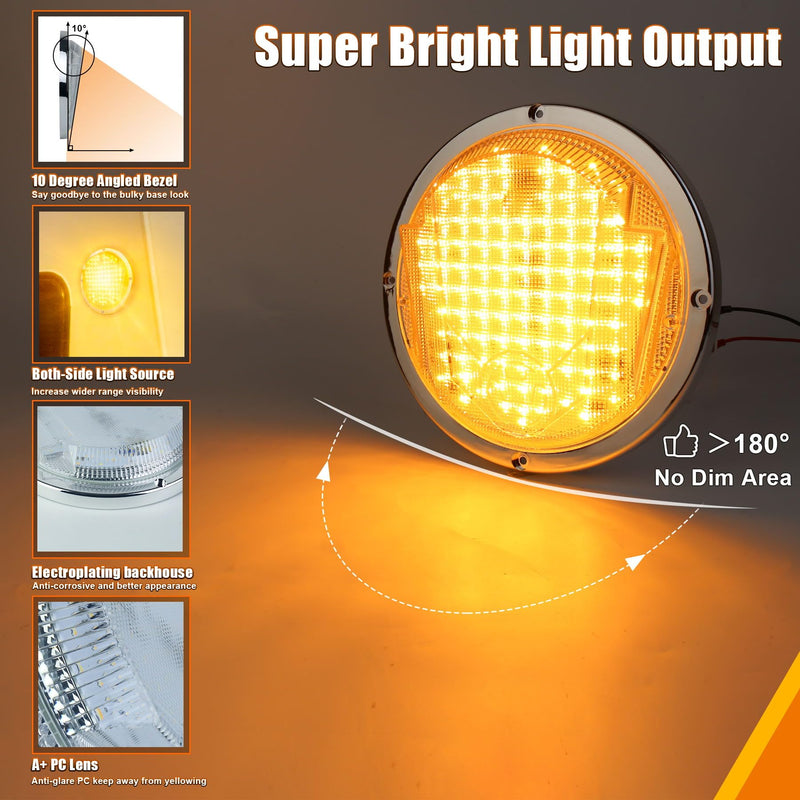 LED RV Exterior Light,8.5 Inch Round Scare Porch Light with 100pcs Dual Color Leds Flood Awning Light Replacement kit Surface Mount Fixture for RV Trailer Fifth Wheel Camper Bus