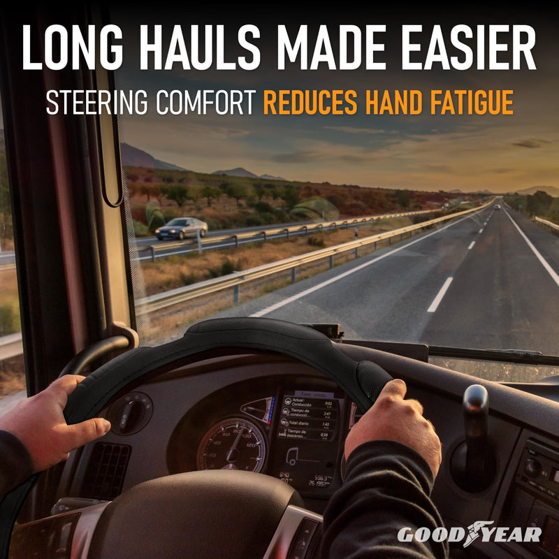 Goodyear Bus and Truck Steering Wheel Cover (18 INCHES) – Semi Truck, Vegan Leather Grip, Non-Slip, Comfortable, Heavy-Duty Protection Steering Wheel Cover
