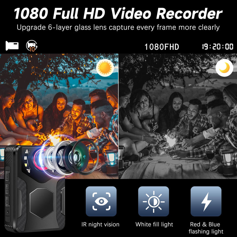 Body Camera with Audio and Video Recording - 1080 FHD Body Cam with IR Night Vision, 128GB Bodycam for Law Enforcement, Security Work, Outdoor Sport, Walking Dogs, Vlogging