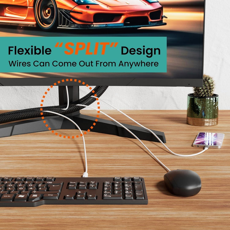 Cable Management Sleeve 10ft, 1/2 Inch PET Expandable Braided Cord Protector for Home Office TV Computer Desk, Wire Loom Organizer for USB Audio Video Ethernet Cables, Black