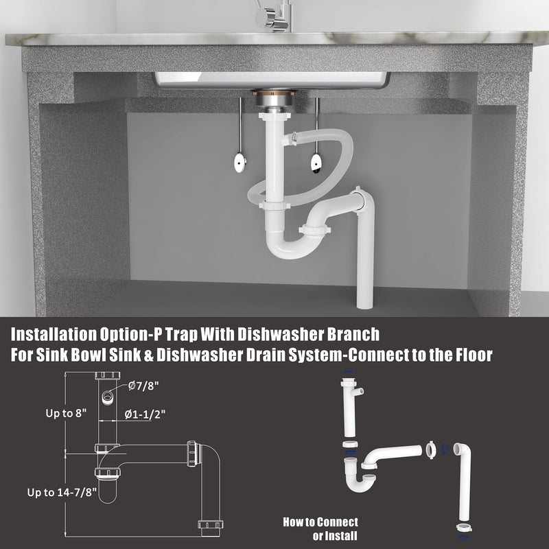 Kitchen Sink Drain Kit,1-1/2" Sink Drain Plumbing Kit - Universal P-Trap Replacement for Kitchen & Bathroom Sinks with Pipe Repair Accessories