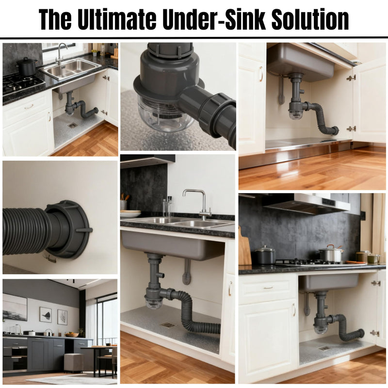 1-1/4" and 1-1/2" PVC Bottle Trap Plumbing Kit with Threaded Adapter, Sink Drain kit for Bathroom and Kitchen, P-Trap Replacement, Flexible Extension Tube Drain Tailpiece