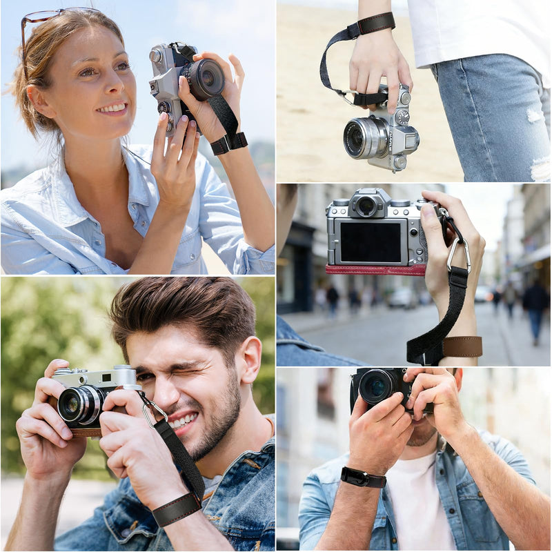 Camera Wrist Strap, Leather Camera Hand Strap for Photographer, Adjustable Soft Strap Black