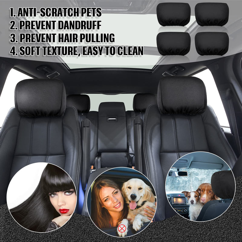 Tallew 4 Pcs Universal Car Headrest Cover Soft Car Seat Rest Cover Protector Fabric Head Rest Coverings for Truck Auto(Black) Black