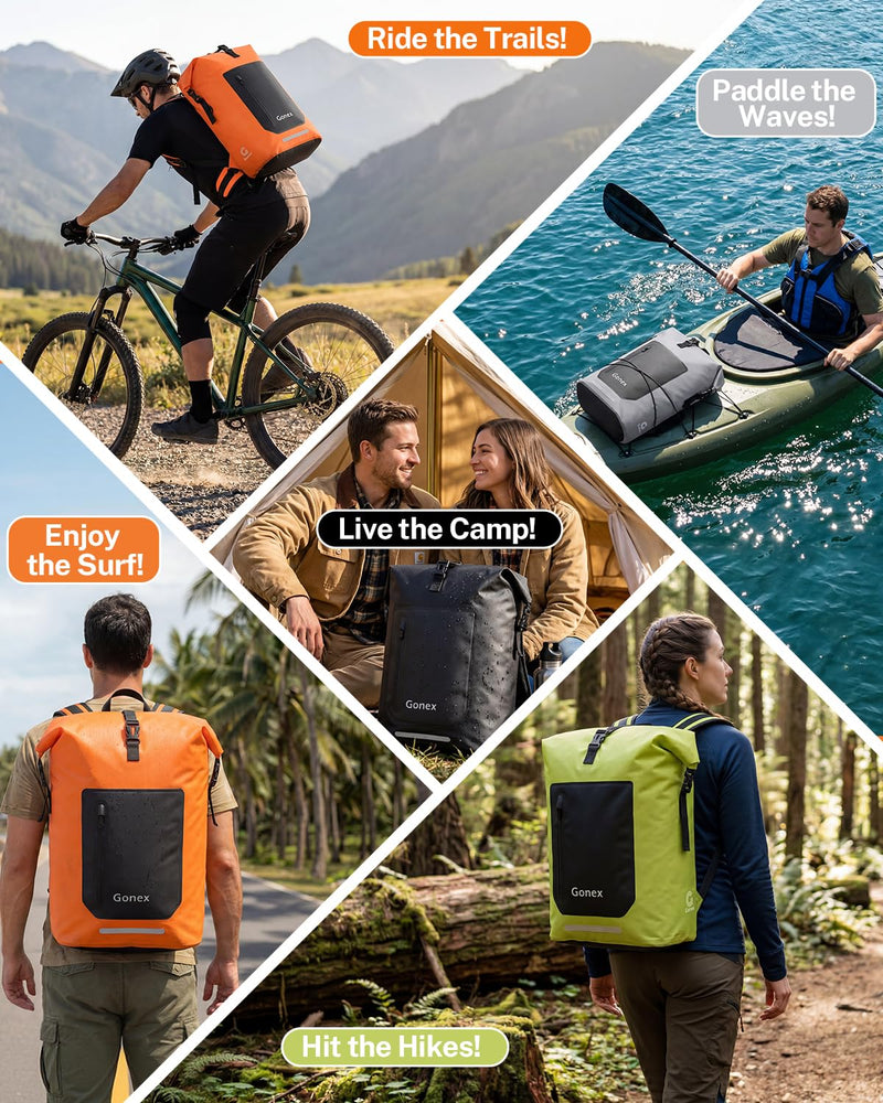 Gonex Waterproof Ultralight TPU Backpack 55L Roll Top Dry Bag, Kayaking | Back Padding, Camping, Fishing, Travel, Adjustable Straps, External & Internal Storage Pockets, Orange