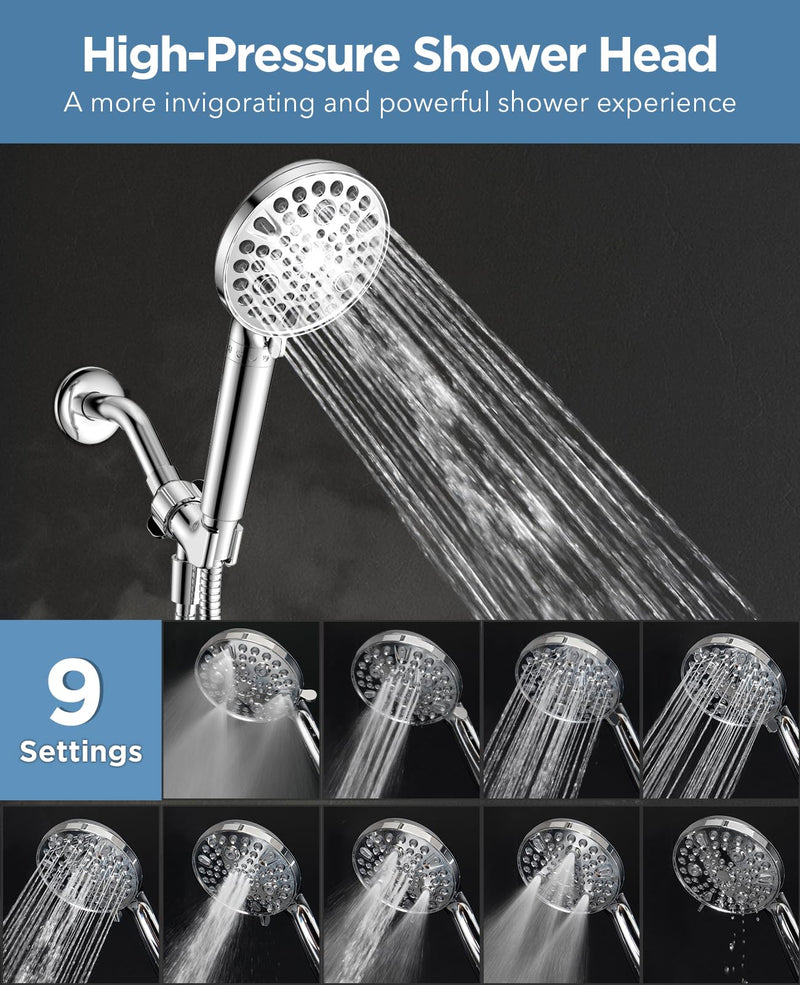 MakeFit Filtered Shower Head with Handheld-10 Modes High Pressure Showerhead with Built-in Power Wash,Long 71-inch Hose & Adjustable Bracket, Water Softener Filter Beads for Hard Water-Remove Chlorine Chrome