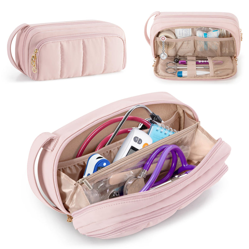 Trunab Stethoscope Case Compatible with 3M Littmann/MDF/ADC, Hold Two Stethoscopes or BP Cuffs, with Inner Dividers and Mesh Pockets for Extra Accessories, for Nurses, Doctors- Bag Only Pink