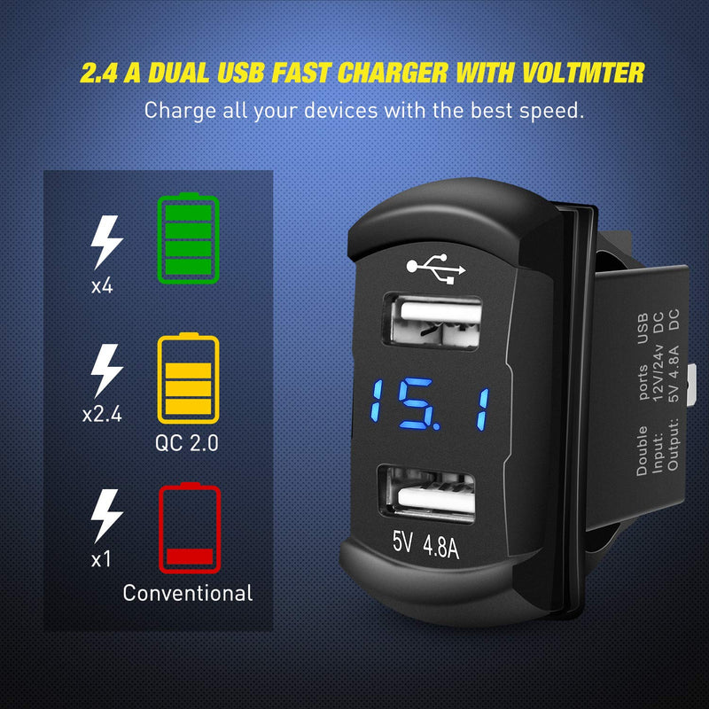 Nilight 4 Gang Rocker Switch Panel with 4.8 Amp Dual USB Charger Voltmeter Waterproof 12V 24V DC Night Glow Stickers for Car Trucks Boats RVs Blue