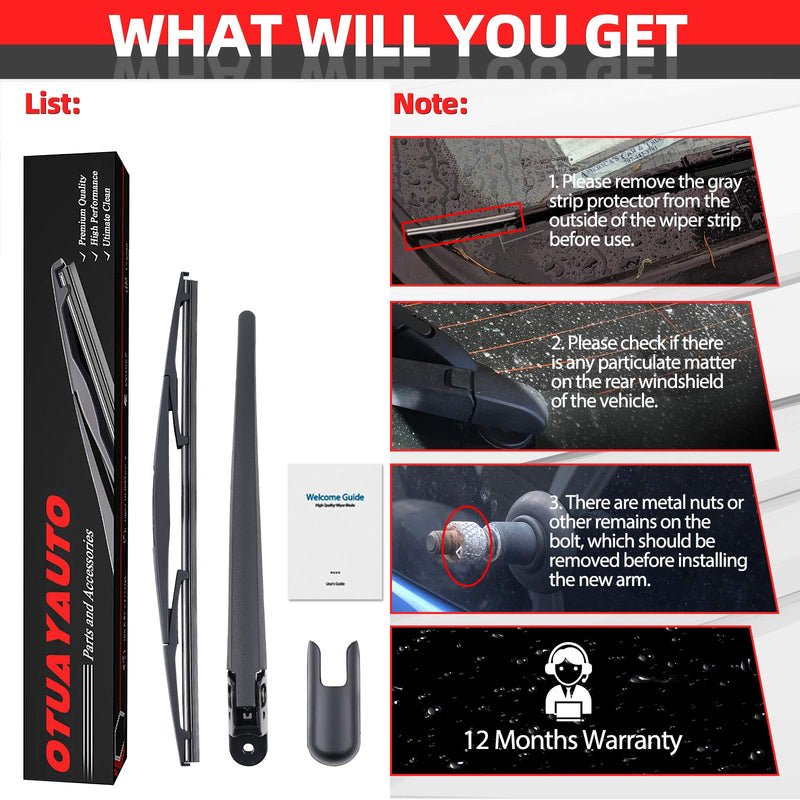 OTUAYAUTO Rear Windshield Wiper Arm with Blade Complete Set Replacement for Subaru Forester 2002-2016, Subaru Outback 2005-2017