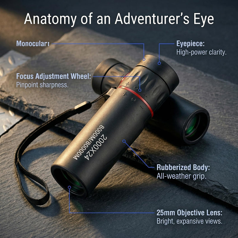Mini Monocular Telescope – 2000x24 HD High Power for All Ages | Compact optics, for stargazing, hunting, hiking, wildlife & travel, good gift for outdoor enthusiasts, black