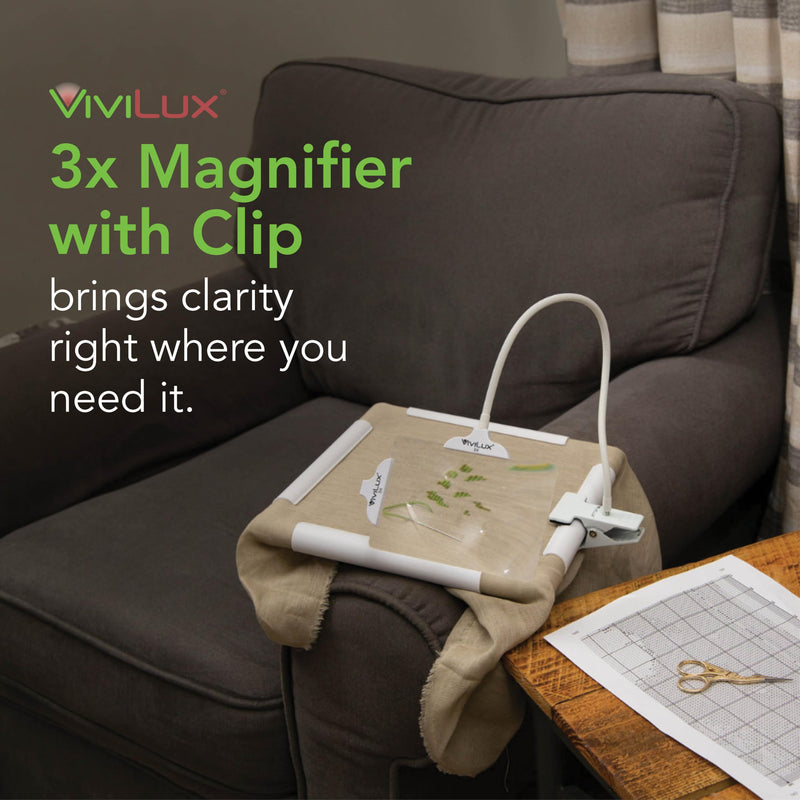 ViviLux Optical Grade 3X Magnifier, Large 6"x4" Clip-On Lens, Flexible Arm for Hands-Free Precision, Attach to Task Lamps, Hobby Desks, Sewing Stations