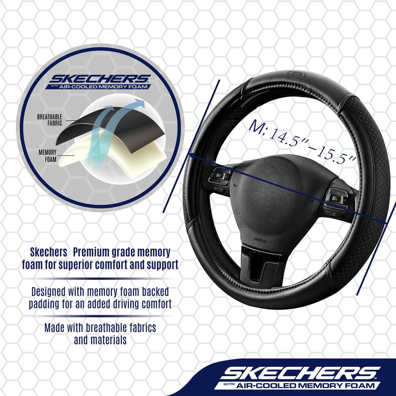 Skechers Air-Cooled Steering Wheel Cover,Leather Car Steering Wheel Cover Universal Fit 14" 1/2-15" Car Wheel Protector for Men Women Fit Suvs,Vans,Sedans,Car,Trucks,Black Black