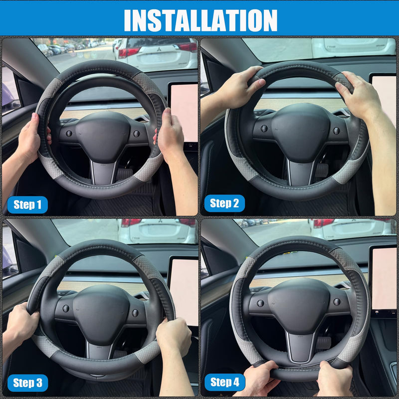 Steering Wheel Cover for Ford F-150, F-250, F-350, Expedition - Custom Fit 15.5-16 Inch Auto Car Accessory, Anti-Slip Grip & Durable Protection (15.5-16 inches - Gray) Large size (15 ½''-16'') Black + Gray