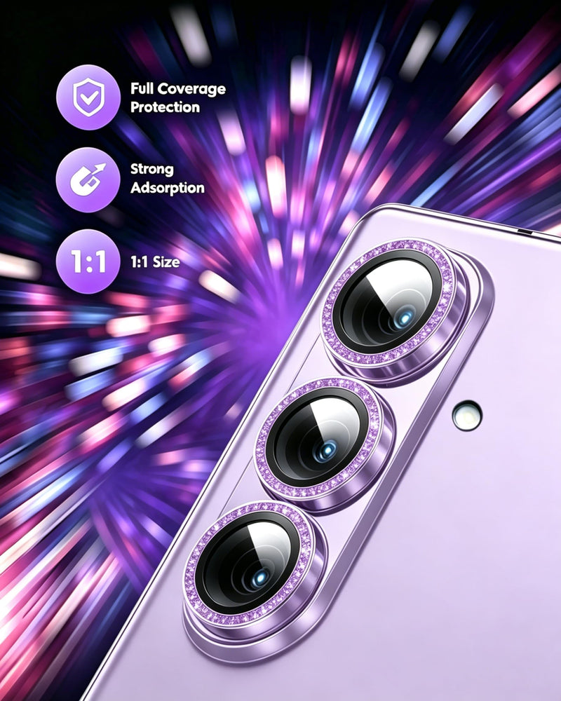 Compatible for Samsung Galaxy Z Fold 7 / Z Fold 8 Ultra Camera Lens Protector Glitter Bling Individual Aluminium Alloy Ring 9H Tempered Glass Decorative Accessories Camera Cover Purple Galaxy Z Fold 7/Z Fold 8 Ultra