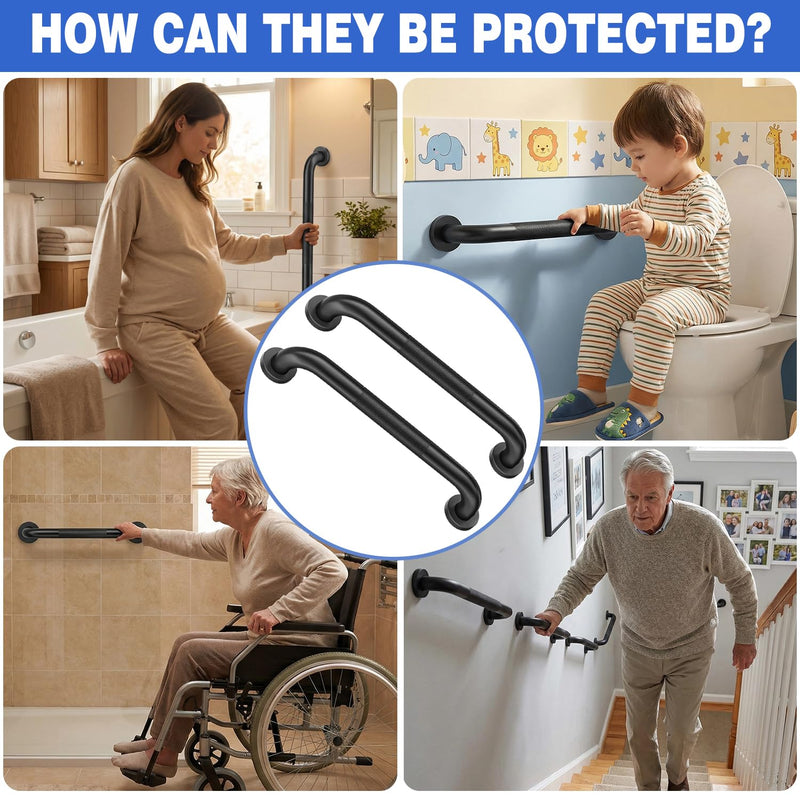 16 Inch Safety Grab Bars for Bathroom and Shower, Non-Slip Stainless Steel Handrail for Toilet, Bathtub, Stairs & RV, Indoor Outdoor Support Bar, 500 lbs Capacity (2 Pack) 16 inch 2