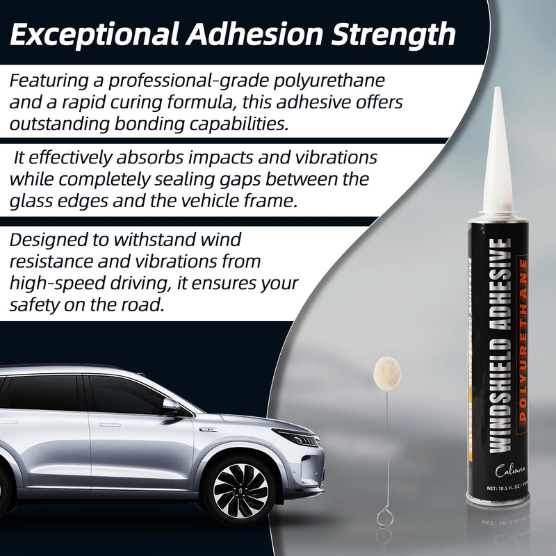 Urethane Windshield Adhesive 310ml, Automotive Polyurethane Sealant, Car Glass Chip & Crack Repair Kit with 1 windshiel Primer, 1 Pair Gloves, 2 Applicator Sticks, Quick Curing, Black Adhesive1pk+Primer1pk