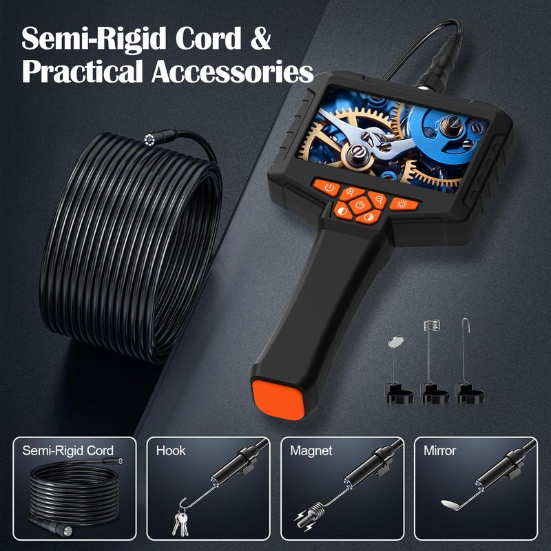 Borescope Camera with 8 LED Light, Industrial Endoscope Cameras with Light 4.3" IPS 1920P HD Screen, Inspection Camera with 16.5ft Semi-Rigid Cable Waterproof, Sewer Drain Pipe Snake Cameras