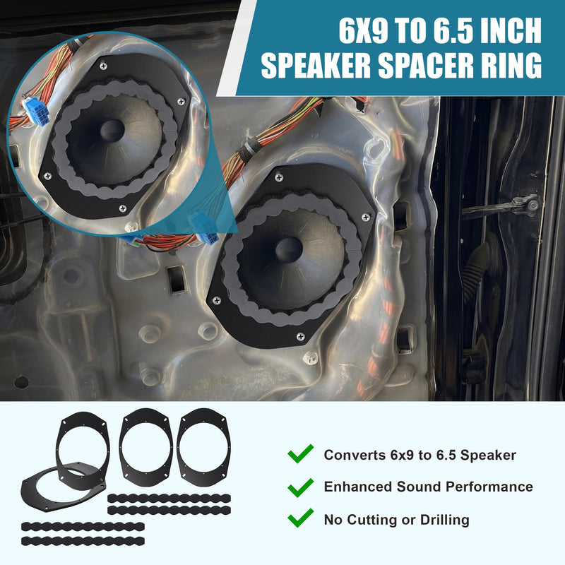 6x9 to 6.5 Speaker Adapter Spacer with Foam Strips, 4 Set | Compatible with Dodge/Chevrolet/Chrysler/Jeep Select Models, 6.5 inch Door Speaker Mounting Brackets Installation Plate Kit