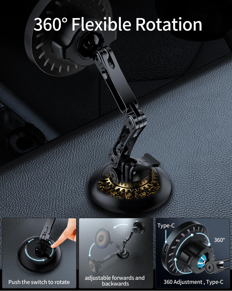 ZBF Magnetic Car Phone Holder, 15W for MagSafe Car Mount Charger(Fast Wireless Charging,Vacuum) 360°Adjustable Car Mount for Women Men iPhone 17-12 Upgraded 2-in-1 Model
