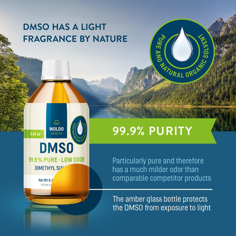 WoldoHealth DMSO (Dimethyl Sulfoxide) 99.9% - Pharmaceutical Grade 8.45 fl. oz. Glass Bottle 8.45 fl. oz. 99,9% (Pack of 1)