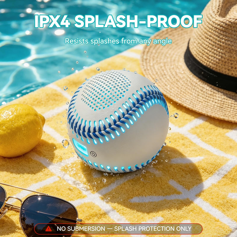 Glow Baseball Bluetooth Speaker, Blue | Portable Wireless, Sync-to-Music LED Lights, IPX7 Waterproof, Outdoor Speaker